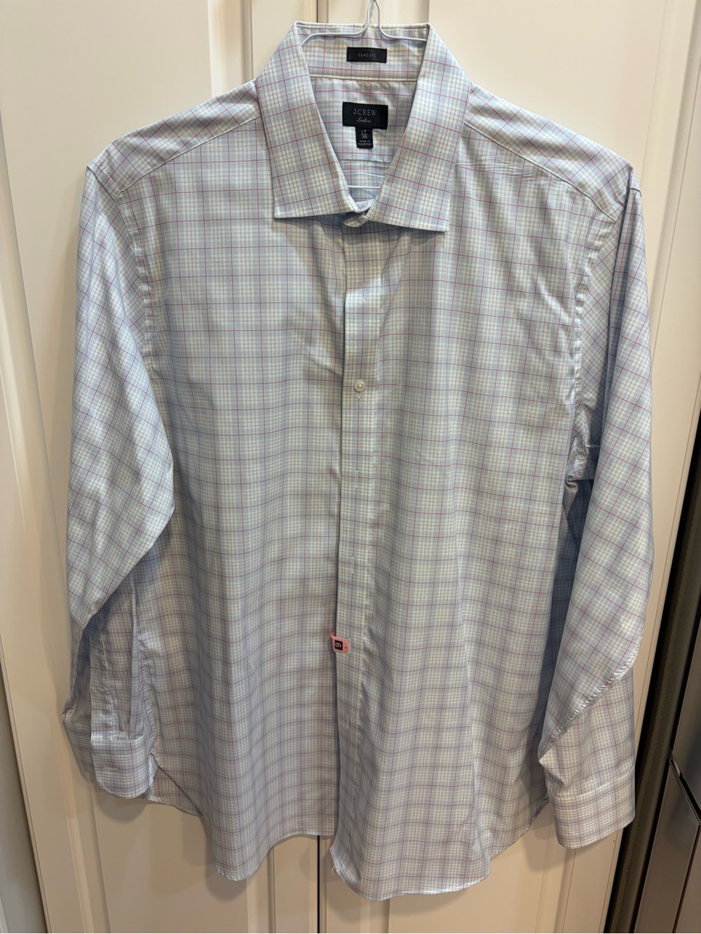 J. Crew Men’s Light Blue and Pink Plaid Dress Shirt